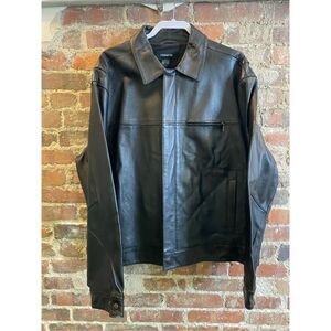 Claiborne Black Leather Full Zip Lined Jacket Size XL